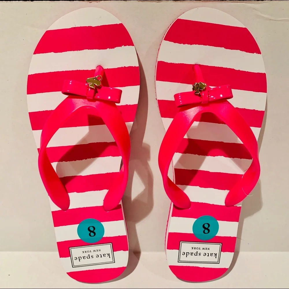 Kate Spade Flip Flops Pink and White Stripes
